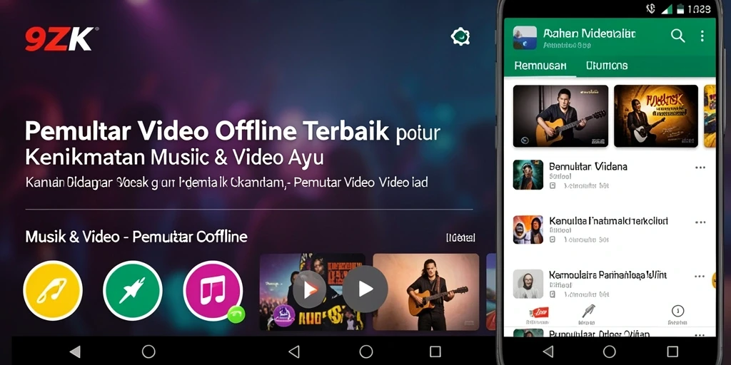 Antarmuka pengguna 9ZK menunjukkan kemudahan navigasi pemutar video offline.