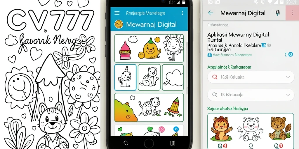 Antarmuka aplikasi mewarnai digital CV777 yang menarik dan ramah anak.