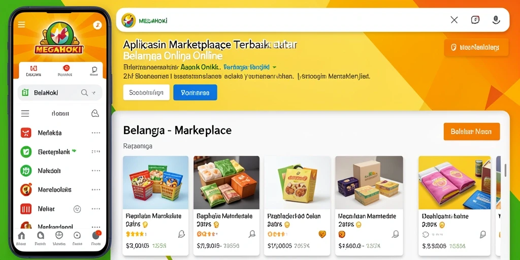 Tampilan antarmuka MEGAHOKI dengan berbagai pilihan produk marketplace.