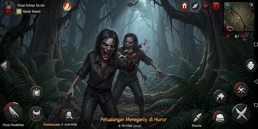 Tampilan antarmuka N06 saat menjelajahi hutan horor yang menakutkan.