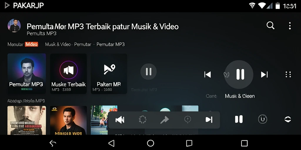 Antarmuka menarik dari aplikasi PAKARJP untuk Pemutar MP3.