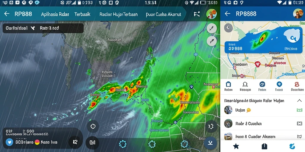 Tampilan antarmuka aplikasi Radar Hujan RP888 yang informatif dan interaktif.